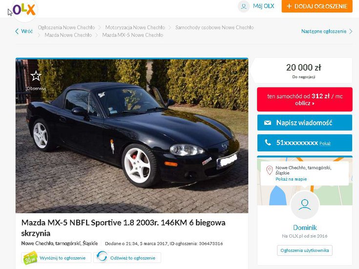 2017-03-09 19_36_22-Mazda MX-5 NBFL Sportive 1.8 2003r. 146KM 6 biegowa skrzynia Nowe Chechło • OLX.jpg