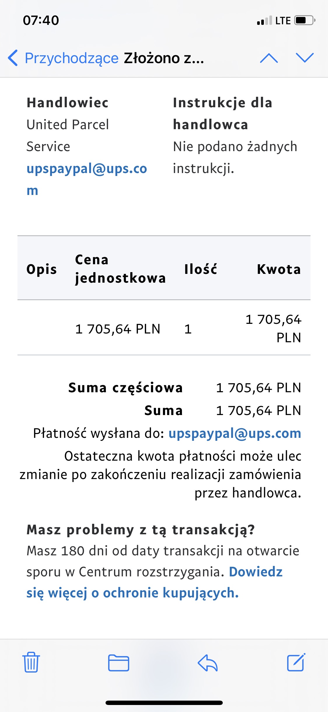 Opłaty celne 1 705,64 PLN u handlowca United Parcel Service.jpg